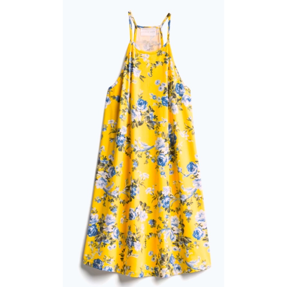 French Grey Yellow Floral Melcy Brushed Knit Dress Womens Size L*